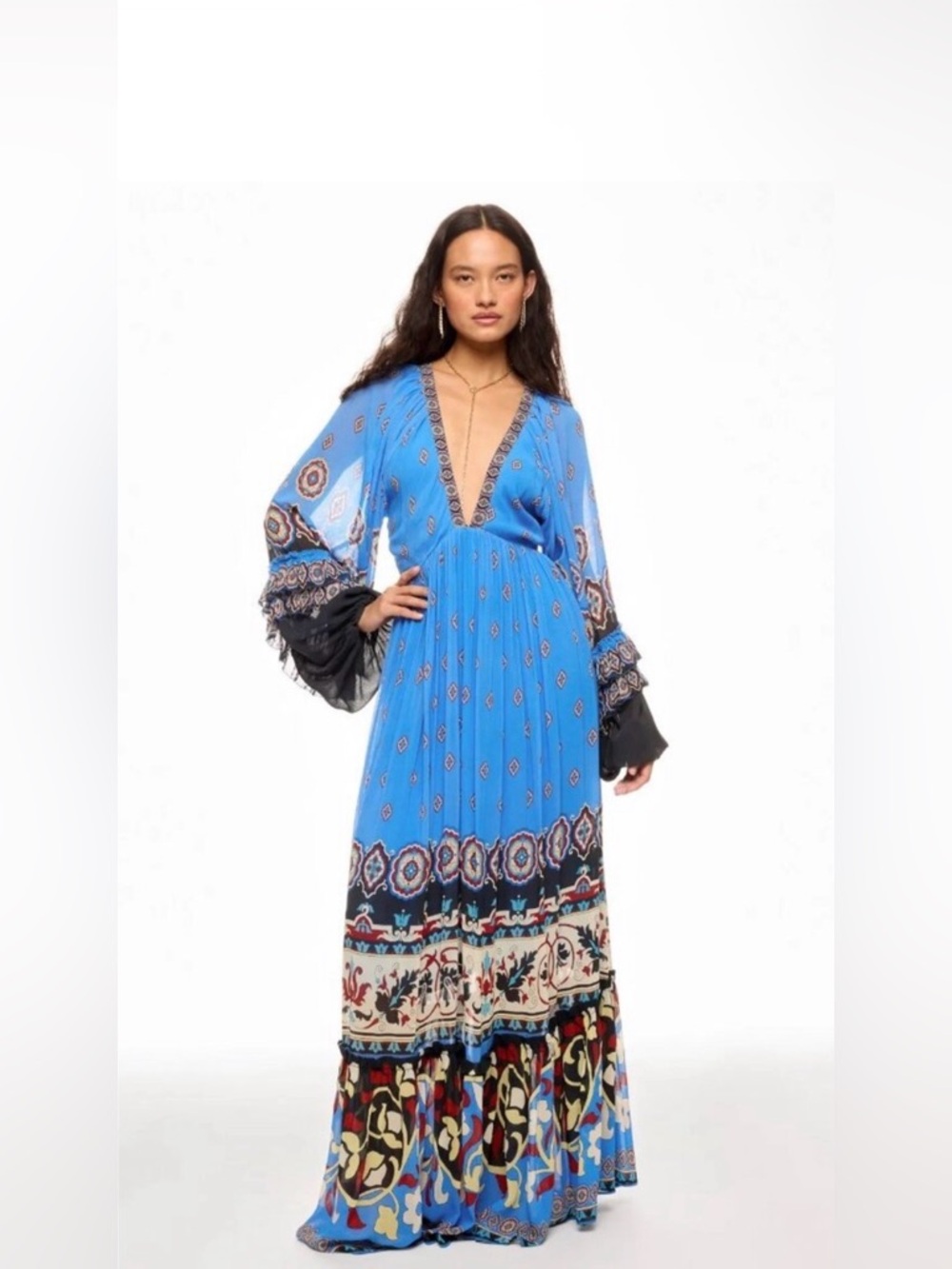 FARM RIO Anika Tile Blue Maxi Dress